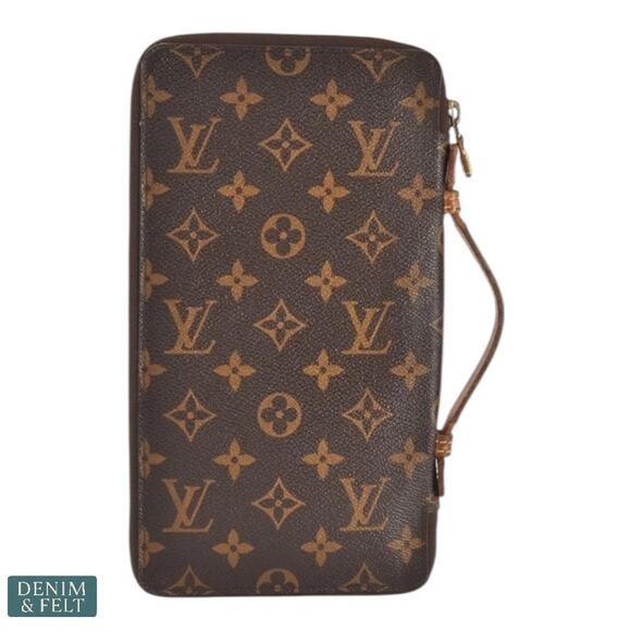 Louis Vuitton Brown Monogram Poche Escapade Wallet Zippered Travel Clutch RARE - Picture 2 of 15